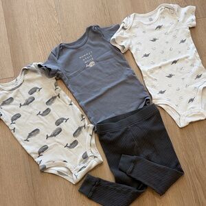 18m Nautical Bundle - Whale Print One-Piece Bodysuit - gray & white
